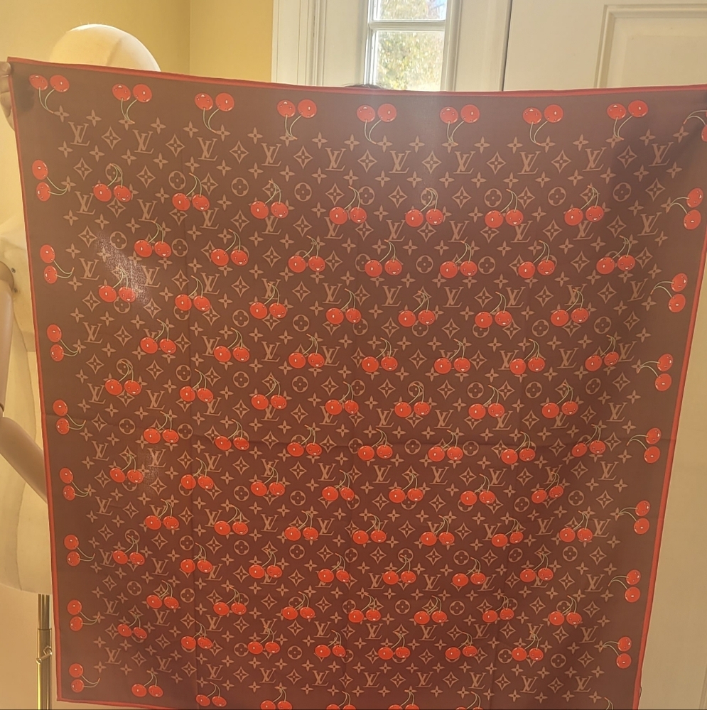 LOUIS VUITTON Vintage LV Monogram Perfo Scarf Wrap Dot Brown Orange - Picture 5 of 10